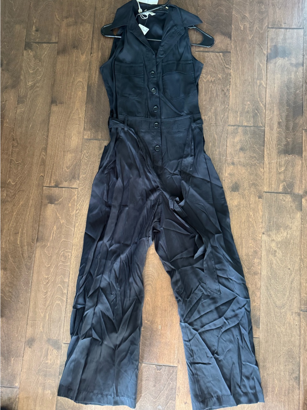 Max Studio Black Button-Front Wide-Leg Jumpsuit